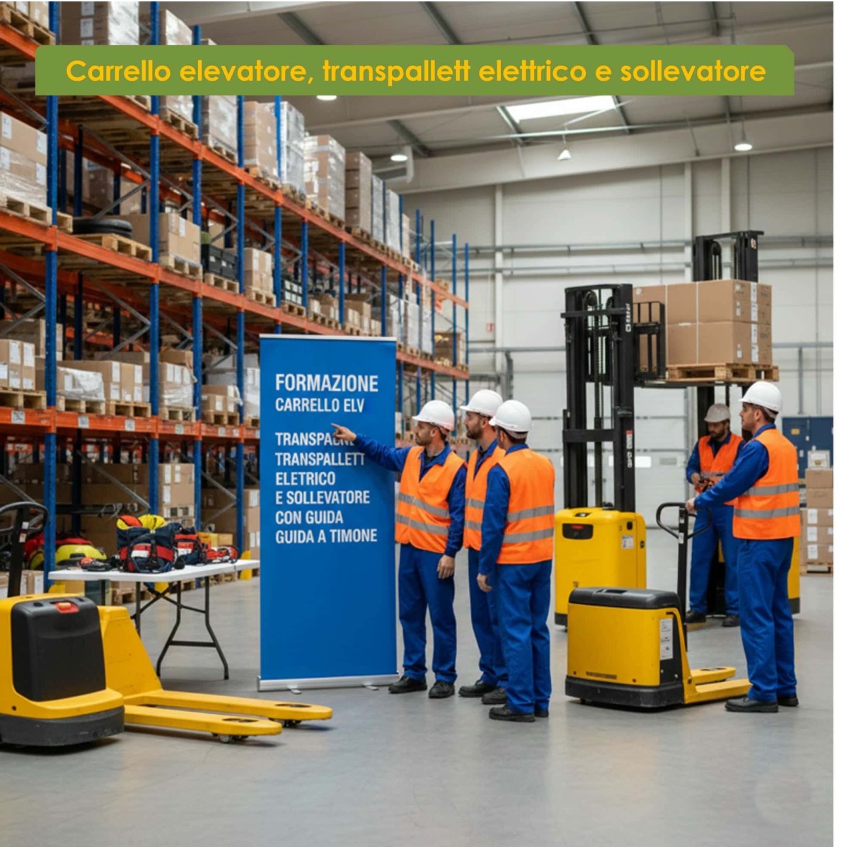 Corso Carrello elevatore, transpallett elettrico e sollevatore con guida a timone
