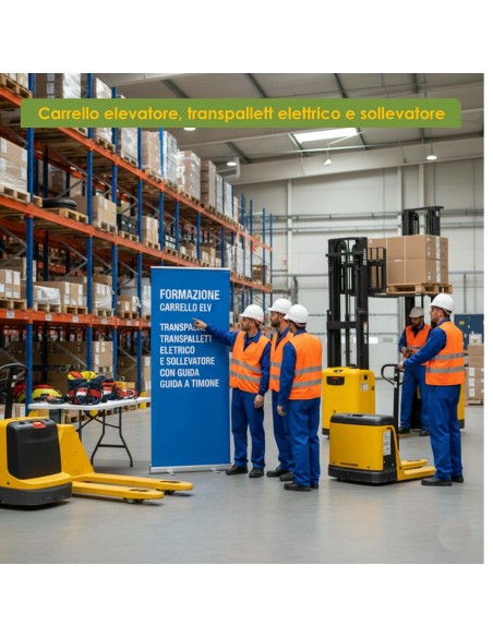 Corso Carrello elevatore, transpallett elettrico e sollevatore con guida a timone