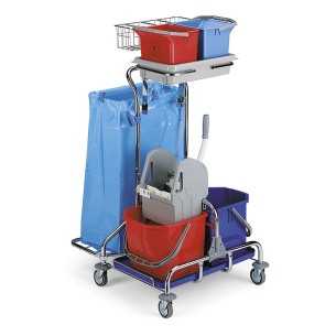 Carrello cromato con strizzatore a ganasce Tec e 2 secchi...