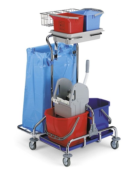 Carrello cromato con strizzatore a ganasce Tec e 2 secchi da 15 LT