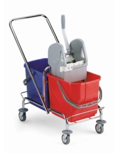 CARRELLO Cromato 2 secchi rosso blu + Strizzatore