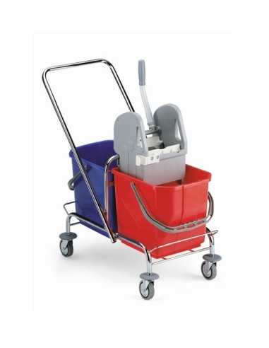 CARRELLO Cromato 2 secchi rosso blu + Strizzatore