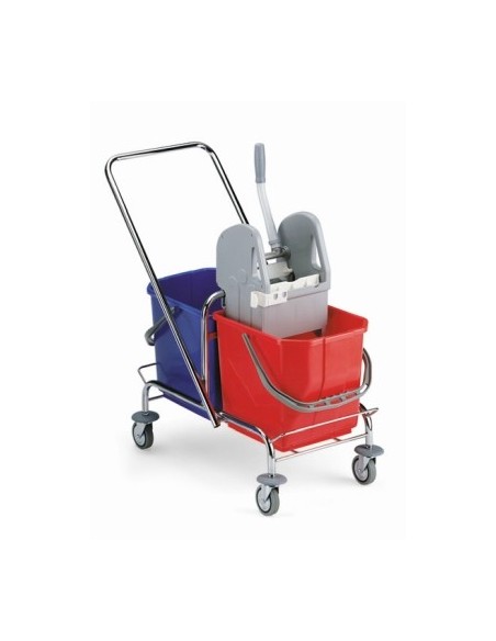 CARRELLO Cromato 2 secchi rosso blu + Strizzatore