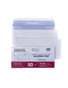 Buste senza finestra Pigna Envelopes Silver90 Strip 90gr/mq taglio quadro bianche 11x23cm - Conf. 50 pz 0071720