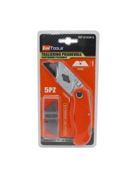 Cutter pieghevole Emi a lama trapezoidale 59x18 mm + 5 lame di ricambio - 8103812